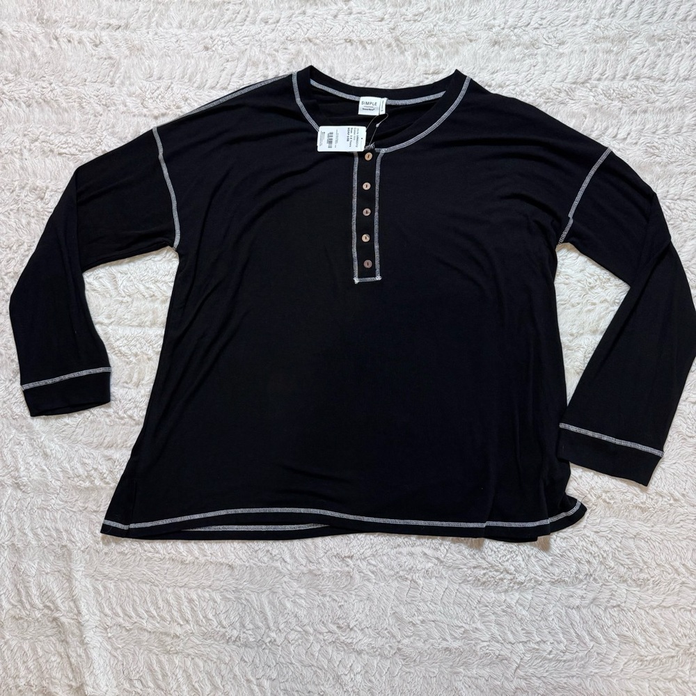NWT Suzanne Betro Black Contrast Stitch Henley Tunic size 3x